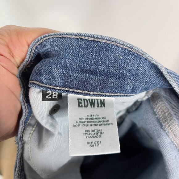 Edwin Womens 28 Elin Crop Straight Jeans Faded Blue Slim Leg Denim Cotton Blend - Picture 10 of 11